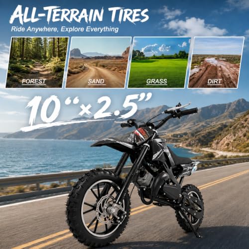 Image of 50cc Dirt Bike, 2 Stroke Gas Mini Bike for Kids 8-15 with Front Rear Disc Brakes