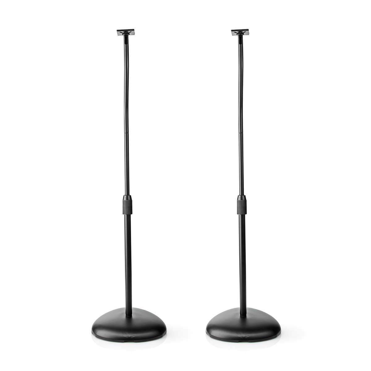Nedis Soportes de pie para Altavoces, Altura de Embrague Manual 763-1036 mm, Carga máxima 4,5 kg, gestión de Cables, diseño Universal Negro Mate Ajustable para Altavoces satélite y estantería pequeña