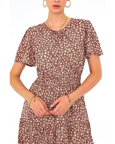 Image of PRETTYGARDEN Women's Casual Smocked Boho Floral A-Line Maxi Dress 2026 | Summer Short Flutter Sleeve Crewneck Tiered Long Sundress,Fall Wedding Guest Dresses,Spring Cute Flowy Beach Vacation Clothes