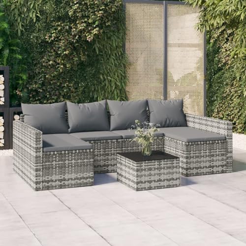 Sufrk Set de Muebles de jardín 2 pzas Cojines mobiliario Jardin y terraza Exterior Muebles terraza Exterior Mueble Jardin ratán sintético Gris
