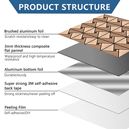 Vamos Tile Peel And Stick Backsplash Tile With Gloves - Metal Tile Stick On Backsplash For Kitchen And Bathroom Rosegold Windmill Puzzle Glass Mixed Self Adhesive Mosaic Tiles(12"X12"X10 Sheets) #TOP4