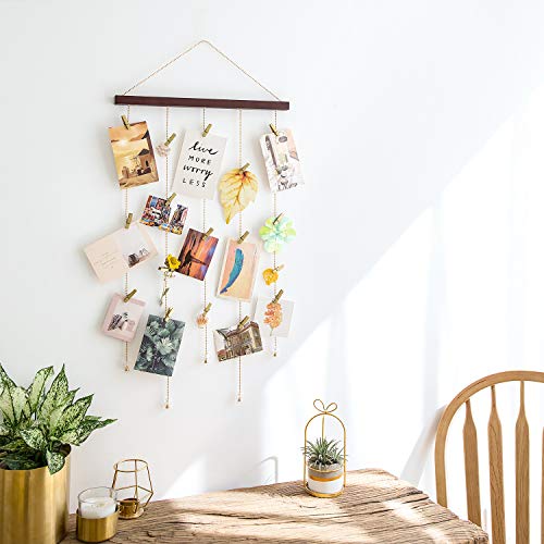 Mkono Hanging Photo Display Pictures Frame Holders With 25 Wood Clips Teen Girl Room Decor Holiday Greeting Card Display Boho Gift For Christmas Home Office Nursery Bedroom Room Dorm, 33" L X 16.5" W #TOP1