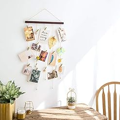 Alternative view of Mkono Hanging Photo Display Pictures Holders with 25 Wood Clips Teen Girl Room Decor Holiday Greeting Card Display Boho Gift for Christmas Home Office Nursery Bedroom Room Dorm, 33" L x 16.5" W