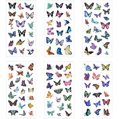 Andiker 6 Sheets Buutefly Scrapbooking Stickers, Watercolor Self Adhesive Washi Planner Sticker Decals for DIY Craft, Diary, Letters, Notebook and Calendar Decoration Cover