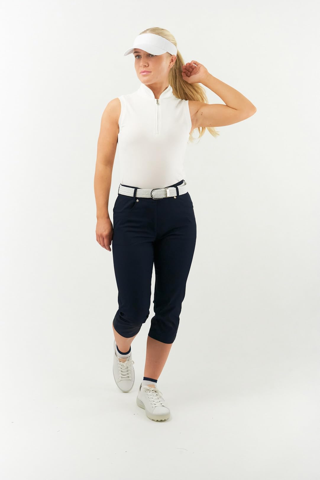 Surprizeshop Ceinture en toile tissée super extensible | Émaillé à la main sur la boucle | Ceinture de golf pour femme | Taille unique 36-44 | Pointe en polyuréthane renforcé