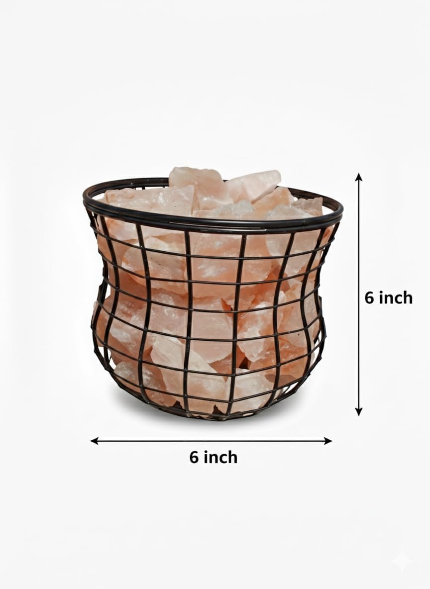 Himalayan Salt Lamp, Metal Basket with Chunks, Natural Salt Lamp, Unique Gift Idea (Round-1)