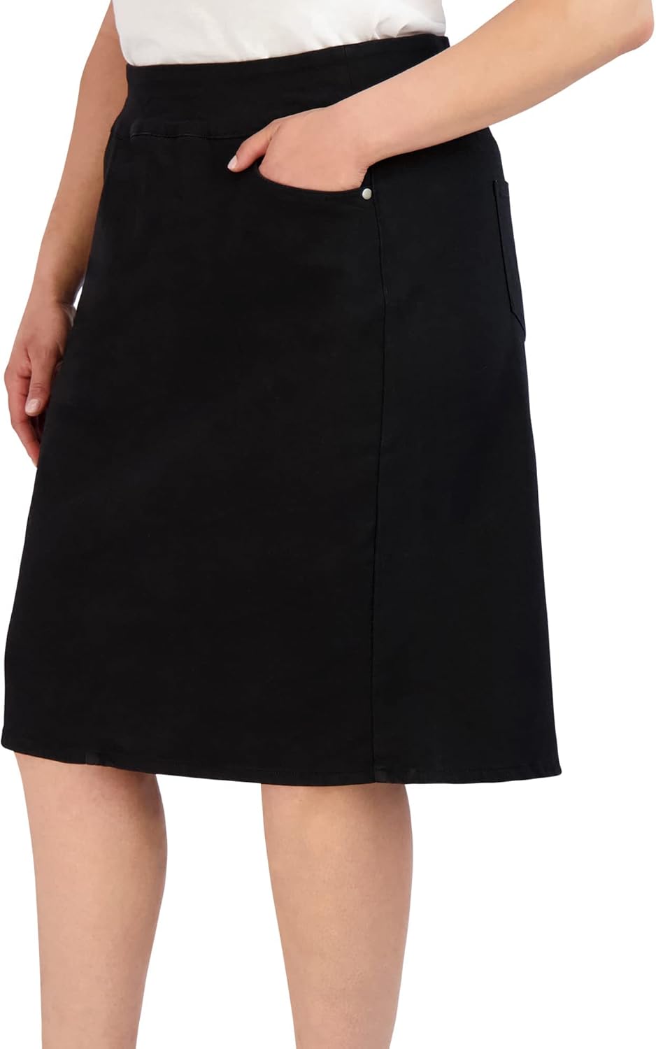 Pull On Knit Denim Skirt for Women - Easy to Put On & Take Off Jean Skirt - Skirt w/Pockets & Comfort Waist Band - Image 2