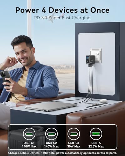 Image of MacBook Charger, 140W USB C Charger Block, 4-Port GaN PD3.1 PPS, Fast Charging, Laptop Wall Charger Power Adapter, Touch Screen Smart Display for MacBook Pro /Air, iPhone iPad