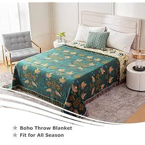 Boho Throw Blanket for Bed - 100% Cotton Ultra Soft Rustic Quilt - Fall Blanket Bird Floral Printed Farmhouse Decor Large Bed Blankets,60"×80" All Season Rustic Throw for Sofa Couch Chair Boho Throw Blanket for Bed 100 Cotton Ultra Soft Rustic Quilt Fall Blanket Bird Floral Printed Farmhouse Decor Large Bed Blankets6080 All Season Rustic Throw for Sofa Couch Chair