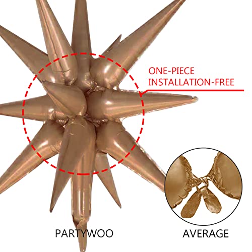 Image of Brown Star Balloons by PartyWoo: 6-Pack, 14-Pointed Starburst, 27 & 22 Inch, Ribbon, Foil, Party Decor