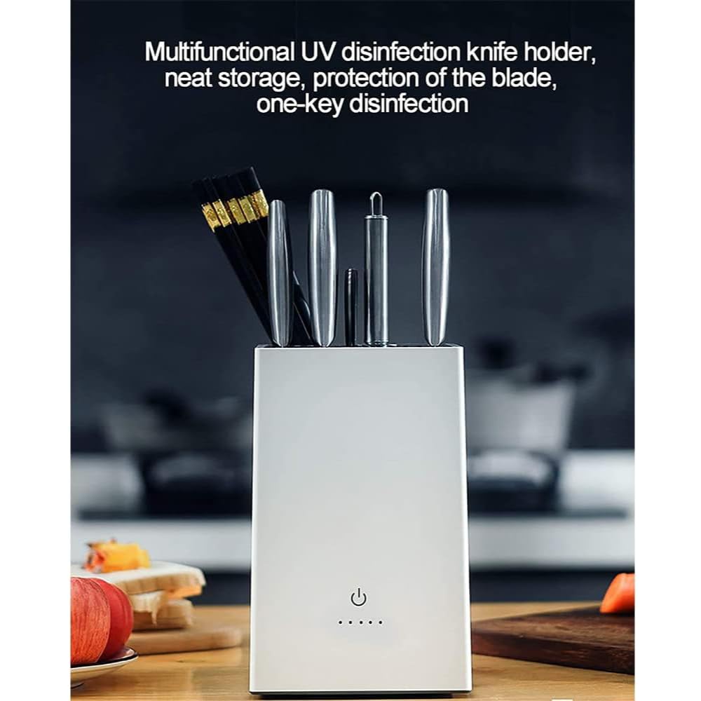 Sterilizzatore a blocchi UV con asciugatura ad aria calda, igienizza lame e posate, indicatore LED, design ABS facile pulito, mantiene gli strumenti da cucina igienici e asciutti per un uso quotidiano