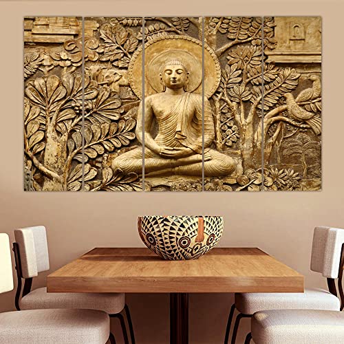 Image of Spacter art Lord Buddha Wall Painting for Living Room Big Size - Meditating Gautam Buddha Painting Wall Decor Peaceful Art for Bedroom, Office, Hotels & Gifting - Wooden Framed (30x60 inch) SP239