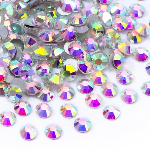 Meibite Crystal AB Flatback Rhinestones, Glass Rhinestones for Nail Art and Craft, Glue Fix, Loose Crystal Gemstones(Crystal AB, SS20, 1440pcs, 4.6-4.8mm)