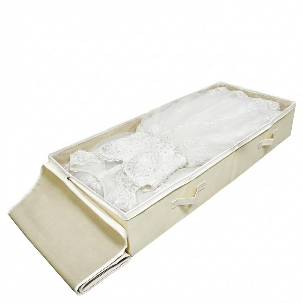 iwill CREATE PRO Caja organizadora de almacenamiento ultra grande para debajo de la cama con tapa, diseño plegable con 6 asas, color beige