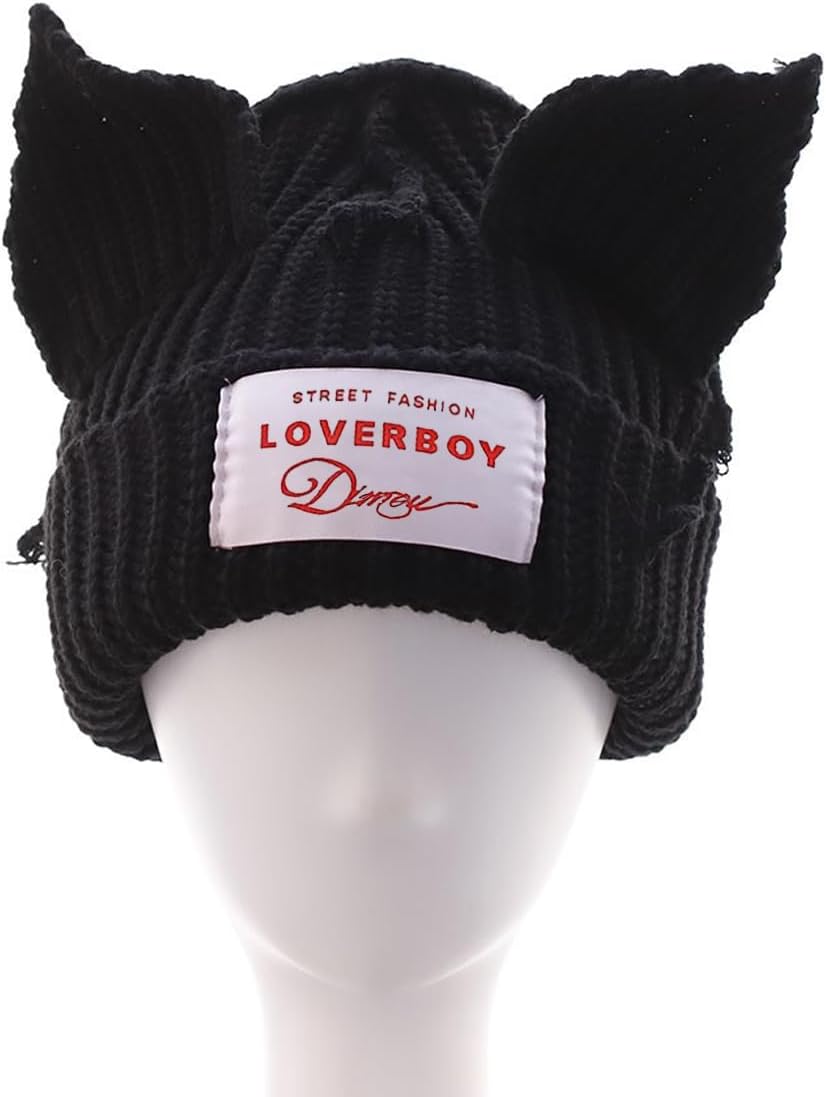 Cat Ear Beanie Cat Ear Hat Y2k Hat for Women Men Unisex Knit Beanies Soft Slouchy Warm Crochet Cap - Image 2