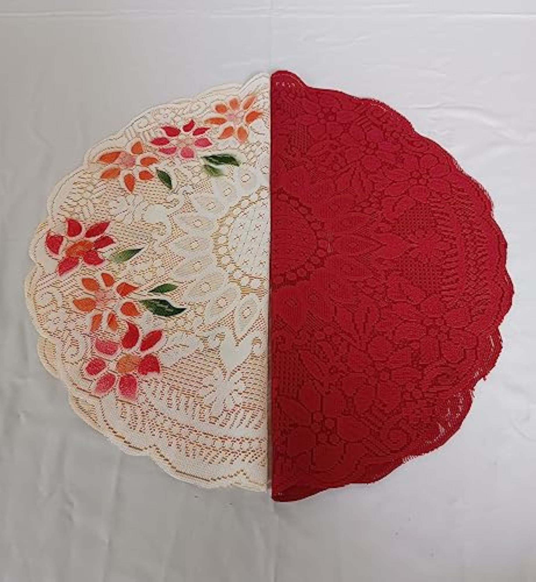 Pooja Thali Flower Design Cover Combo of 2, Cream Maroon