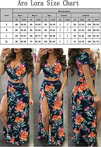 Aro Lora Women's Sexy V Neck Floral Printed Side Slit Two-Piece Maxi Dress2