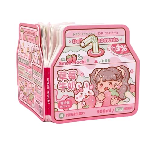 Joucien Carino cartone animato Beverage Box, libro dei conti a mano, cuore femminile, squisita griglia Notebook-Strawberry Milk (rosa)
