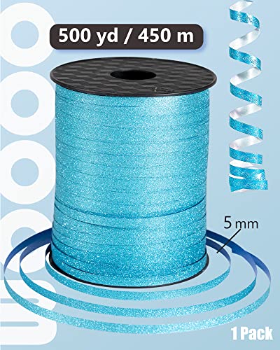 Image of PartyWoo Blue Glitter Curling Ribbon - 500 Yard Balloon String for Crafts, Weddings & Floristry (1 Roll)
