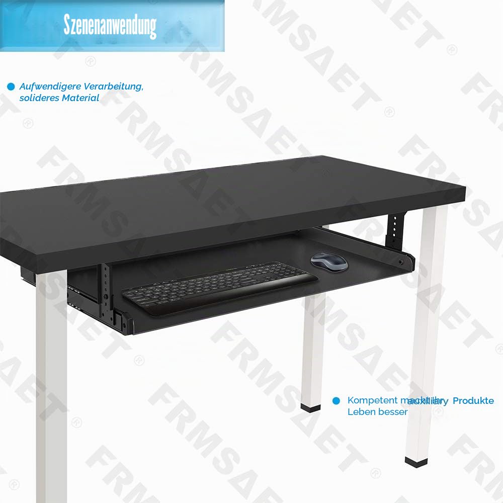 FRMSAET Untertisch-Tastaturablage Ganzmetall-Material 53 cm/ 60 cm/ 76 cm Plattform Computer Schublade Organizer Home Office Küche Schlafzimmer Garage Aufbewahrungswerkzeug.(60 cm, Schwarz)