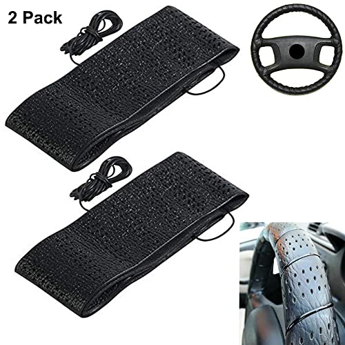 2 Black Lace-On Cover Grip Steering Wheel Stretch Vehicle Auto Classic Accessory, Variable #TOP6