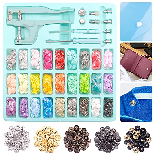 Glarks 300Sets Plastic And Metal Snap Buttons With Blue Snaps Pliers Set, 250 Sets Rainbow Colors Plastic Snaps And 4 Colors Metal Snaps For Clothes Sewing, Bibs, Rain Coat Crafting #TOP19