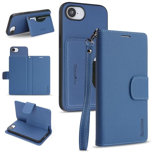 2in1 RFID �X�g���b�v�t�� iPhone 17e / 16e �p �P�[�X �蒠�^ PU���U�[ �J�[�h���[ 5�� �J�����ی� �ϏՌ� �}�O�l�b�g �A�C�t�H�� �J�o�[ (�u���[)