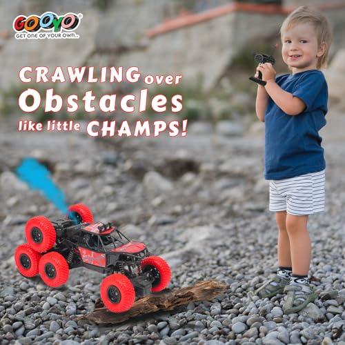 Image of Gooyo GY-104SP Hi-Speed Rechargeable Remote Control Rock Crawler Car with Smoke | 8 Tyres Monster Truck with Spray | 4x4 Off-Road RC Car Toy | Red | in-Built Battery | Gift Box Packaging