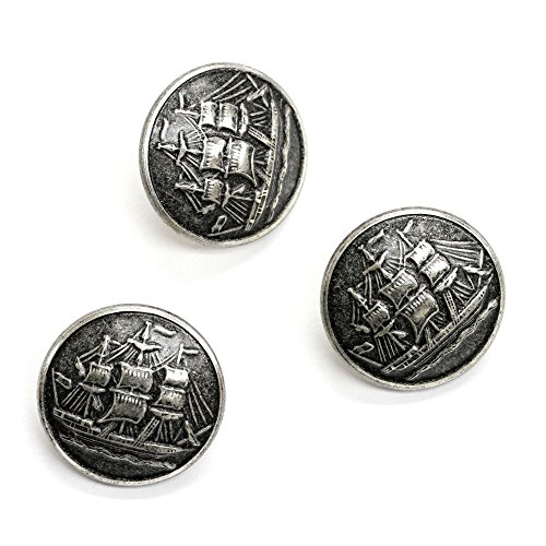Set of 4 Antique Silver Sailing Ship Buttons, 36 Line,