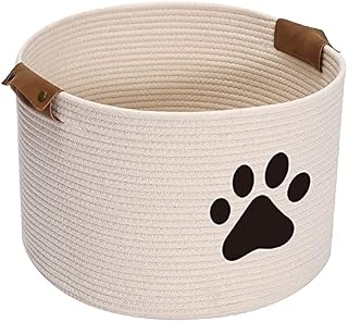 Xbopetda Round Cotton Rope Basket Pets Toy Storage Bin - Storage Chest for Dog Toys Laundry Basket Living Room Organizer Dog Stuff Box Storage Beige