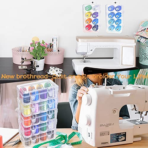 New Brothread - 20 Options - 8 Snap Spools Of 1000M Each Polyester Embroidery Machine Thread With Clear Plastic Storage Box For Embroidery & Quilting - 4Xbeige+4Xbrass #TOP4