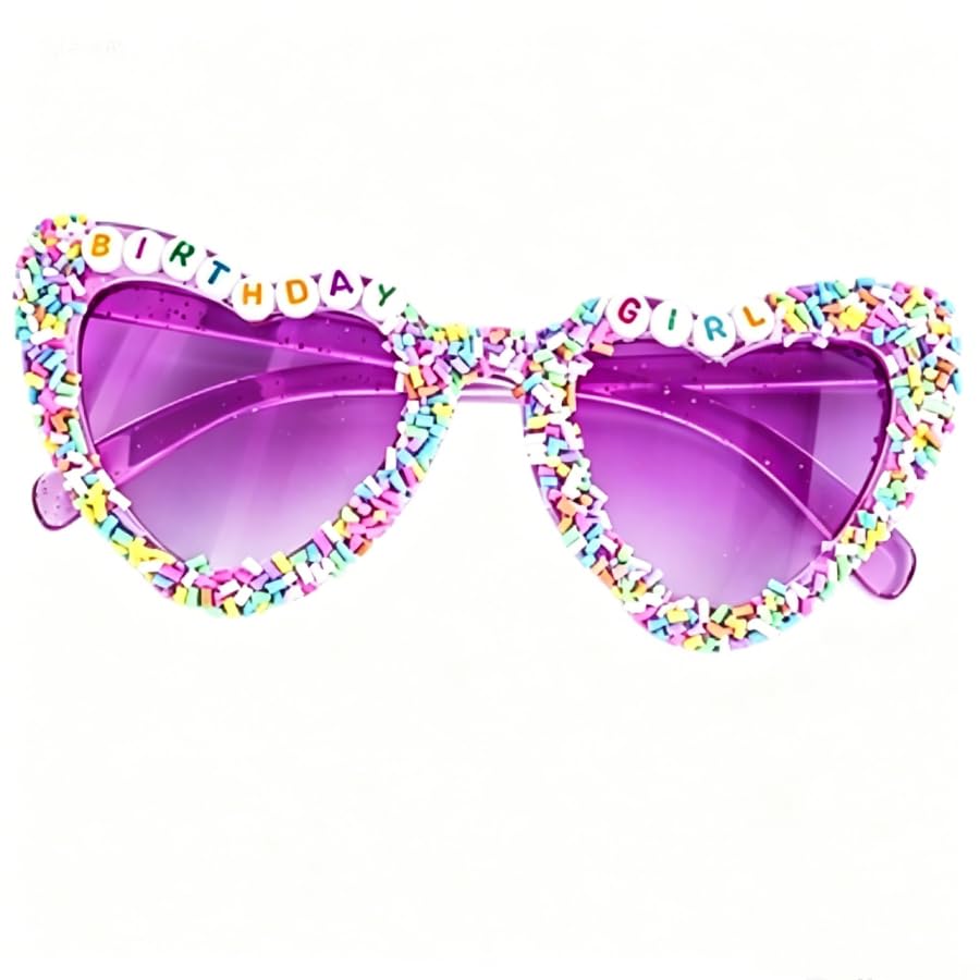JZ Purple - Gafas de sol de cumpleaños para niña, diseño de corazón