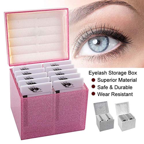 10 Layers Acrylic Eyelash Storage Box, Grafting Eye lashes Extension Close-Packed Display, Makeup Organizer False Eyelashes Glue Pallet Holder, Eyelash Box Extension Tool (Pink)