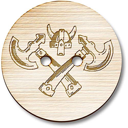 8 x 23mm 'Viking Axes & Helmet' Round Wooden Buttons (BT00101665)