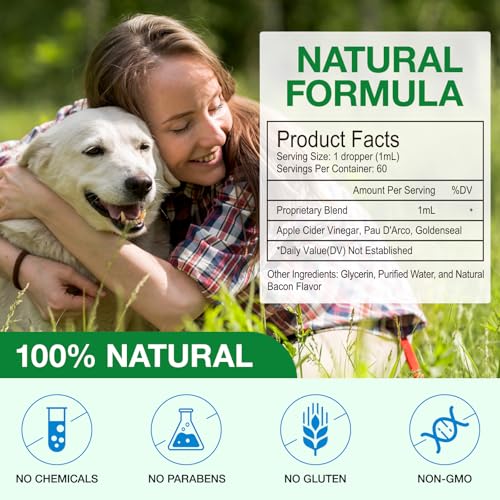 Antibiotika für Hunde Natürliche, Sanfte Reinigung & Unterstützung Der Hautbarriere, Empfindliche Hundehaut, Lindert Hautallergien Juckreiz, Husten, Harnwegsinfektion, Stärkt das Immunsystem, 60ML
