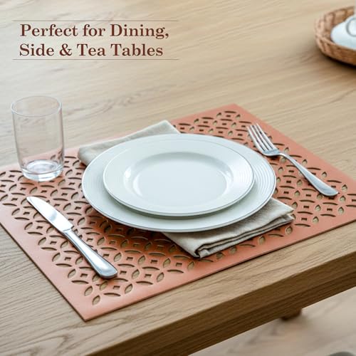 Image of Heart Home 4 Pcs Set Leather Rectangular Side Table Mats | Reusable and Washable Placemat /Dining Table Mat for Wedding and Family Functions | Copper