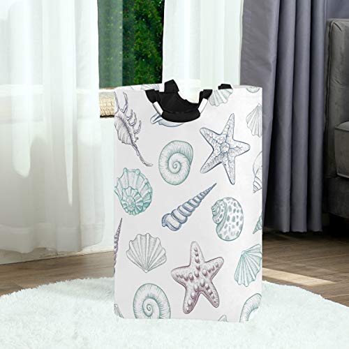 Shell Stars Coastal Starfish Seashell Large Laundry Basket Ocean Creature Collapsible Laundry Hamper with Handles Waterproof Clothes Washing Bin Dirty Baskets Storage for Home College Dorm - Image 2