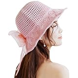 Kennedy Women Cotton Crochet Weave Brim Sun Hat Fashion Bucket Hat Bowknot Lace Shade Gift for Mom W
