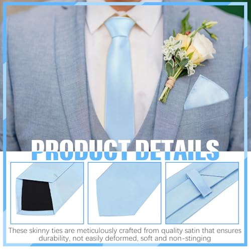 Image of Sureio 20 Pcs Men Tie and Pocket Square Set Satin Formal Solid Ties for Men Pocket Square Handkerchief for Wedding