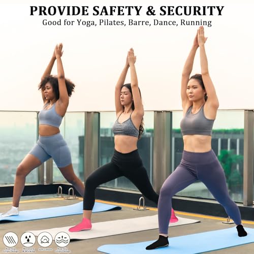 Image of SkiBeaut Grips Non Slip Socks for Women, 4 Pairs Yoga Pilates Anti Skid Woman Hospital Gripper Socks (5-12)