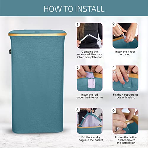 Royal Assad Large Foldable Laundry Basket With Lid With 2 Removable Bags | 103L Clothes Hampers With Lid With Bamboo | For Bedroom, Closet, Dorm Room, Bathroom, Towels | Laundry Basket (Turquoise) #TOP2