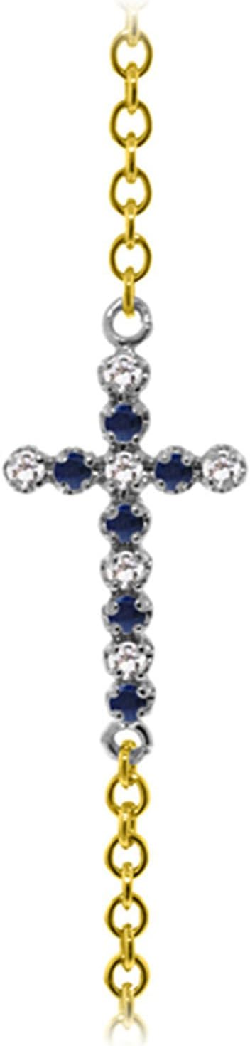 Galaxy Gold GG 0.24 CTW 14k Solid Gold Cross Bracelet Diamond Sapphire - Image 3