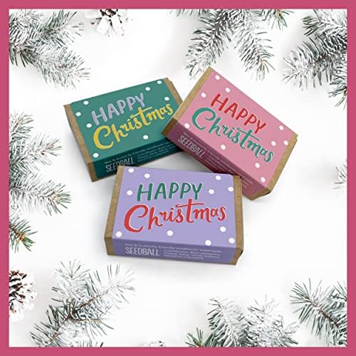 SEEDBALL Happy Christmas Seed Boxes (Pack of 3) 6 Balls per Box | British Wildflower Seeds - Eco Friendly Stocking Filler & Garden Gifts for Women | Seed Bombs with Wildflower Seed Mix