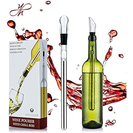 YouYah Wine Chiller Stick 3-in-1 Stainless Steel Wine Bottle Cooler Stick,Rapid Iceless Wine Chilling Rod with Aerator and Pourer,Wine Gift