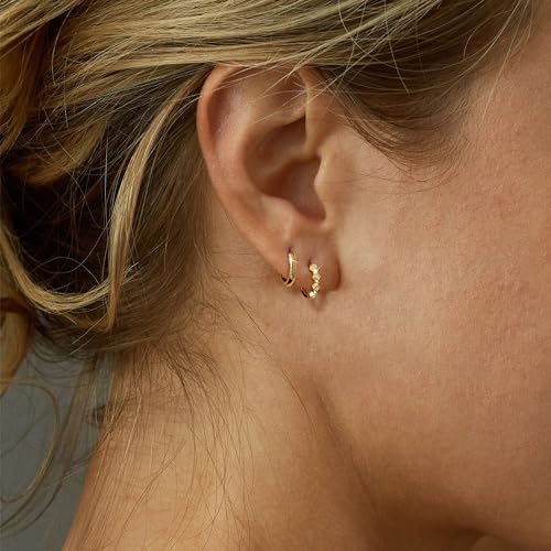 Image of Freekiss 3 Pairs Gold Hoop Earrings Set: Dainty Stud Earrings Trendy Small 14K Gold Plated Hypoallergenic Dangle Cartilage Huggie Hoop Earrings for Women Gold Jewelry for Women Gifts