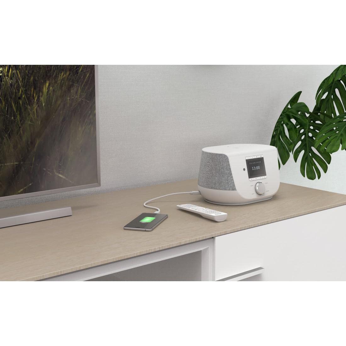 Hama Radio Cyfrowe DIR3300SBT FM/DAB/DAB+/INT/BT (radio internetowe, gniazdo USB A/F/jack 3,5mm, 2.4GHz/5GHz, 20 W, stereo, pilot, 24,5 x 15,5 x 15,5 cm, kabel 1,8m) białe