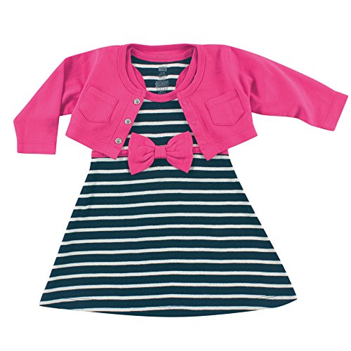 Image of Hudson Baby Baby Girls' Cotton Dress and Cardigan Set