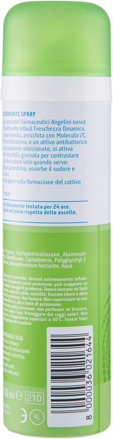 Infasil Deospray für dynamische Frische mit Molekül 2C, ohne Alkohol, wirksam bis zu 24 Stunden, 12x 150 ml + Italian Gourmet polpa 400g