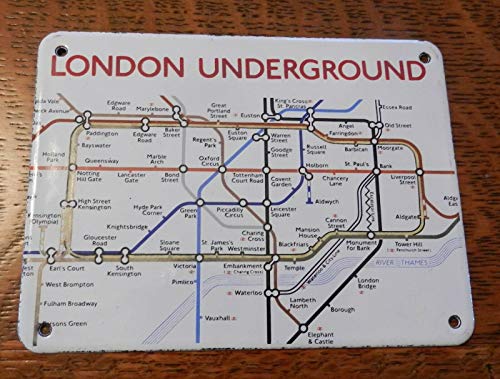 Plaque métallique en métal emblématique Londres Underground en acier émaillé avec arrêts 20,3 x 30,5 cm Cover
