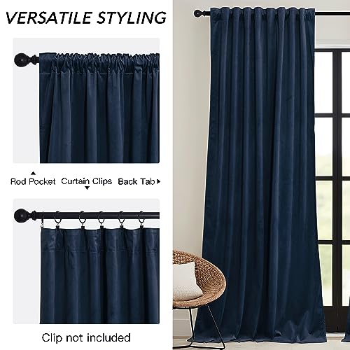 Image of RYB HOME Navy Velvet Curtains 90 inches- Velevt Blackout Curtains for Bedroom, Soft Luxury Window Decor for Hotel Room Hall Kid Room, Navy Blue, W52 x L90 inches, 2 Panels | Thermal Insulated, UV Privacy Blocking, Energy Efficient, Noise Reducing, Back Tab, Guest Room Office, W 52 x L 90, 2 Panels